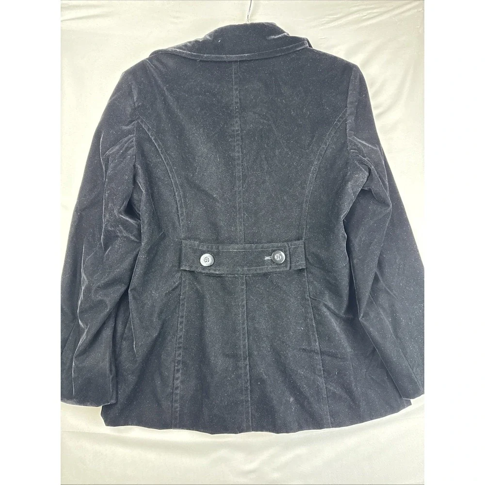 Gallerys Womens Black Velvet Double Breasted Peacoat Jacket Pink Lining Large